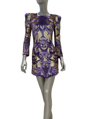 Balmain Embellished Silk Sequin Mini Dress FR 38